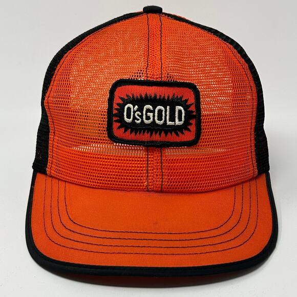 Vintage 80s O's Gold Trucker Hat Cap Orange Farmer Farming Snapback Full Mesh - Picture 11 of 11